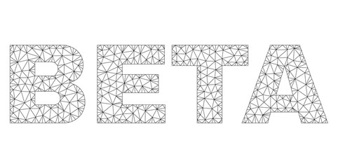 Mesh vector BETA text. Abstract lines and dots form BETA black carcass symbols. Linear carcass flat triangular mesh in vector format.