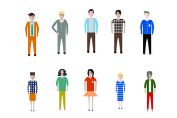 Set of full body diverse business people. Flat icons design white isolated. Vector graphic illustration. Man and woman, Different nationalities characters
