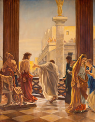 CATANIA, ITALY - APRIL 8, 2018: The Jesus before Pilate in church Chiesa di Santa Maria dei...