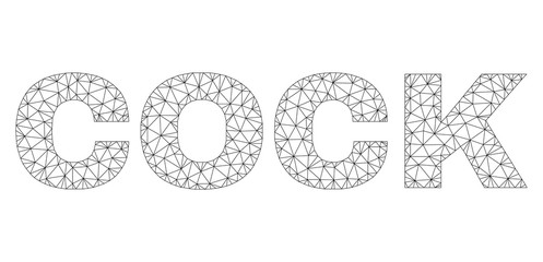 Mesh vector COCK text. Abstract lines and small circles form COCK black carcass symbols. Wire carcass flat polygonal mesh in eps vector format.