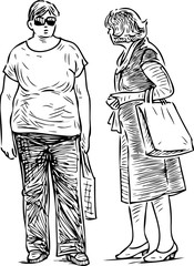 Sketch of the casual townswomen talking on the street