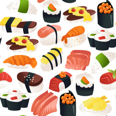 Cartoon Sushi Sashimi Seamless Pattern Background