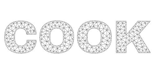 Mesh vector COOK text. Abstract lines and small circles form COOK black carcass symbols. Wire carcass 2D triangular mesh in vector EPS format.