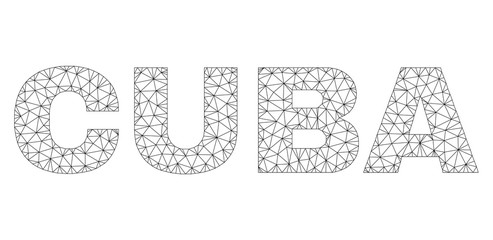 Mesh vector CUBA text. Abstract lines and spheric points form CUBA black carcass symbols. Wire frame 2D triangular mesh in vector EPS format.