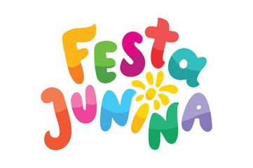 Brazilian Celebration Festa Junina illustration. Bright festive lettering text Festa Junina Colorful Feast logo isolated