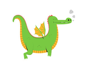 Fototapeta premium Flying dragon. Cute cartoon dragon isolated on a white background. Vector illustration