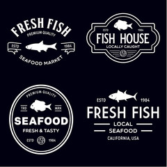 Vector set of fresh fish labels, logo, badges and design elements. Great Restaurant and Seafood Emblems.