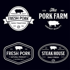 Set of premium pork labels, badges and design elements. Logo for butchery, meat shop, steak house, farm etc.