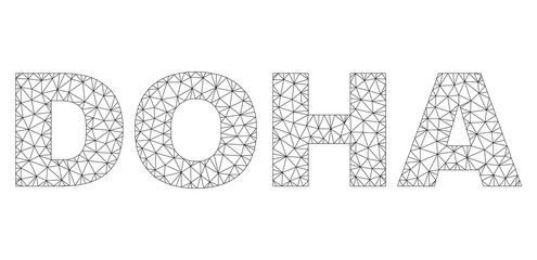 Mesh vector DOHA text. Abstract lines and circle dots are organized into DOHA black carcass symbols. Linear carcass 2D triangular mesh in eps vector format.