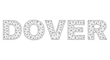 Mesh vector DOVER text. Abstract lines and dots form DOVER black carcass symbols. Wire carcass 2D polygonal mesh in eps vector format.
