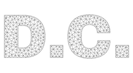 Mesh vector D.C. text. Abstract lines and spheric points form D.C. black carcass symbols. Wire carcass flat triangular network in eps vector format.