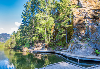 View at Wooden Trail in Park and Lake. Vancouver, Canada.