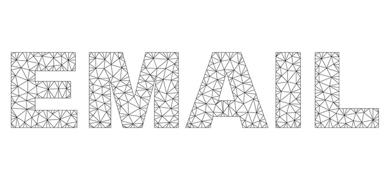 Mesh vector EMAIL text. Abstract lines and dots are organized into EMAIL black carcass symbols. Linear carcass 2D polygonal mesh in vector format.