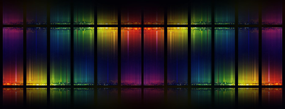 Night city panorama. Night view of the colorful city. Night landscape. Abstract dark background.