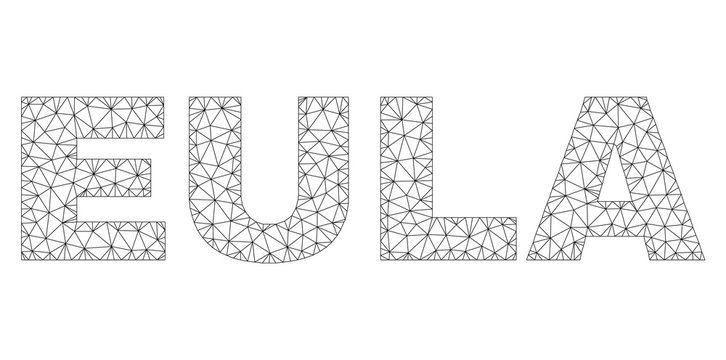 Mesh vector EULA text label. Abstract lines and dots form EULA black carcass symbols. Wire carcass flat polygonal mesh in eps vector format.