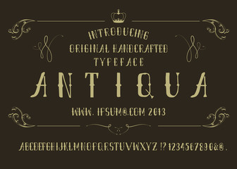 Hand Made Font 'ANTIQUA'. Custom handwritten alphabet.