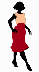 Fashion model. Silhouette of a woman in a set of clothes