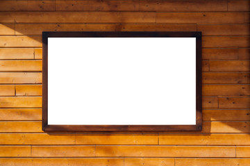 Blank wooden frame picture on wood background