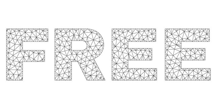 Mesh vector FREE text. Abstract lines and circle dots form FREE black carcass symbols. Linear frame flat polygonal mesh in vector EPS format.