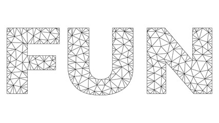 Mesh vector FUN text. Abstract lines and circle dots are organized into FUN black carcass symbols. Linear carcass 2D polygonal mesh in eps vector format. © imagecatalog