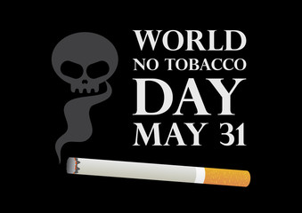 World No Tobacco Day vector. Cigarette with a skull. Stop smoking campaign. No smoking icon isolated on the black background. Important day