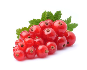 Sweet red currants with leaves.