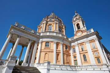 Fototapeta na wymiar Superga basilica in a sunny summer day, clear blue sky in Turin, Italy