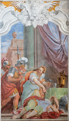 Obraz na płótnie Canvas ACIREALE, ITALY - APRIL 11, 2018: The fresco of Jael and Sisera in church Chiesa di San Camillo by Pietro Paolo Vasta (1745 - 1750).
