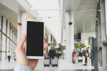 hand with phone closeup on background
