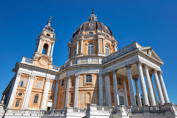 Fototapeta na wymiar Superga basilica on Turin hills in a sunny summer day in Italy, Unesco heritage site
