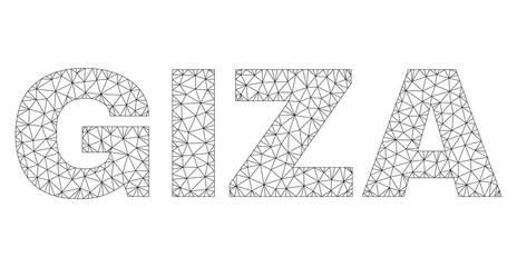 Mesh vector GIZA text. Abstract lines and small circles form GIZA black carcass symbols. Wire carcass 2D polygonal mesh in vector EPS format.