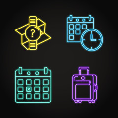 Set of travel schedule concept neon icons