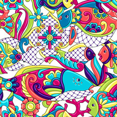 Mexican talavera ceramic tile pattern with fishes.