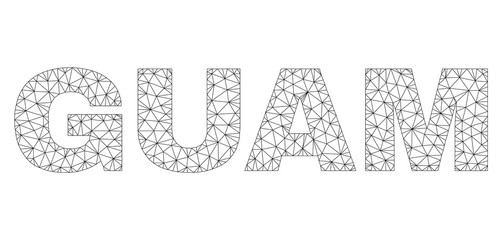 Mesh vector GUAM text. Abstract lines and dots form GUAM black carcass symbols. Linear carcass 2D polygonal mesh in vector format.