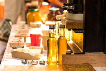 Local small flaxseed oil production. Fresh extra virgin product, source of omega 3 and 6 and vitamins