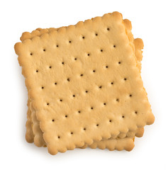 Stack of tasty square biscuits, cookies isolated on a white background. Top view. close up.