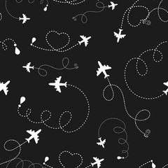 Travel around the world airplane routes seamless pattern, background, vector, Endless texture can be used for wallpaper, pattern fills, web page,background,surface