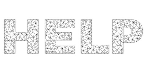 Mesh vector HELP text caption. Abstract lines and dots are organized into HELP black carcass symbols. Linear carcass flat polygonal mesh in eps vector format.