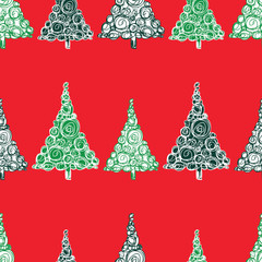 Seamless pattern of decorative christmas trees