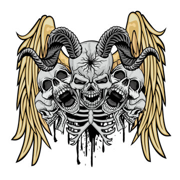 Gothic sign with skull,and wings grunge vintage design t shirts