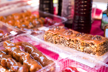 Turkish arabian eastern sweets baklava with nuts