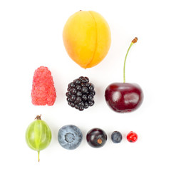different juicy berries on a white background. useful vitamin healthy food