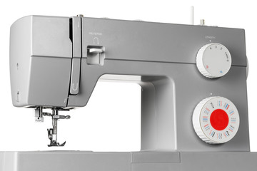 Modern electric sewing machine isolated on white background