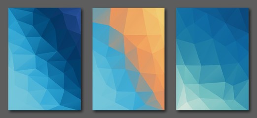 Collection polygonal abstract a4 size templates. Colorful vector gradient design for flyers, posters, placards.