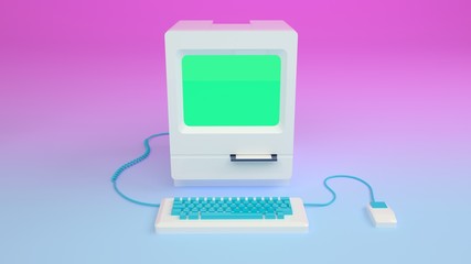 Retro 80s vintage neon gradient computer and mouse 