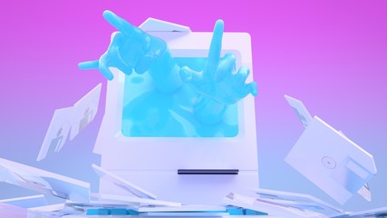 Future Retro 80s vintage neon gradient computer and mouse  abstract hands