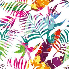 tropical plants silhouette painting brash seamless background