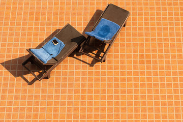 Top view of Sun loungers for relaxation on summer holidays