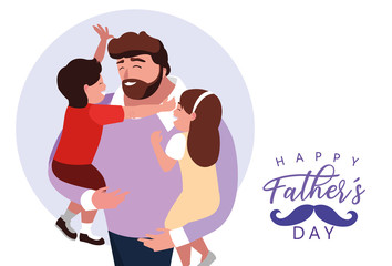 happy father day card with dad and children