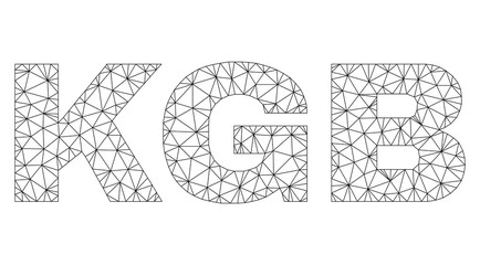 Mesh vector KGB text. Abstract lines and circle dots are organized into KGB black carcass symbols. Wire carcass 2D polygonal mesh in eps vector format. - obrazy, fototapety, plakaty